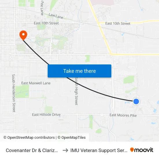 Covenanter Dr & Clarizz Blvd to IMU Veteran Support Services map
