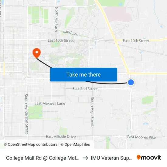 College Mall Rd @ College Mall And Eastland Plaza to IMU Veteran Support Services map