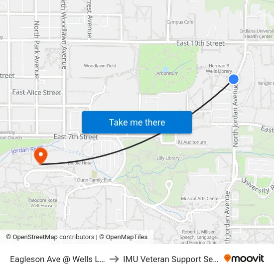 Eagleson Ave @ Wells Library to IMU Veteran Support Services map