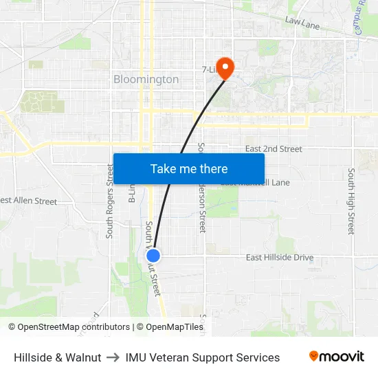 Hillside & Walnut to IMU Veteran Support Services map