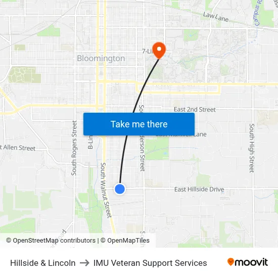 Hillside & Lincoln to IMU Veteran Support Services map