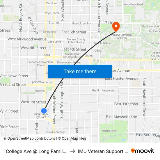 College Ave @ Long Family Eye Care to IMU Veteran Support Services map