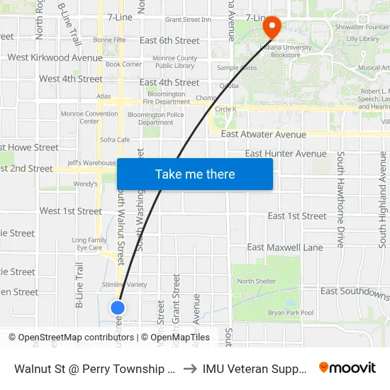 Walnut St @ Perry Township Trustee's Office to IMU Veteran Support Services map