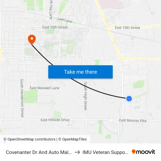 Covenanter Dr & Auto Mall Rd to IMU Veteran Support Services map