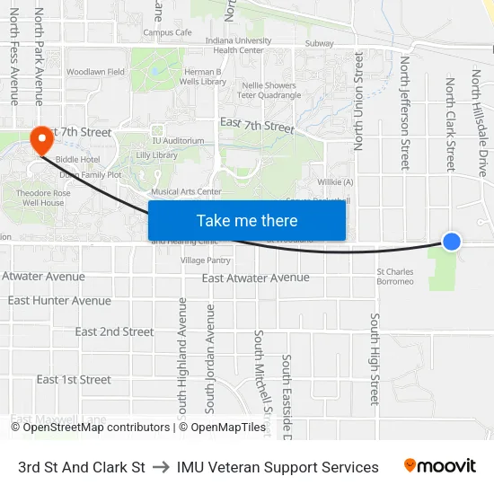 3rd St And Clark St to IMU Veteran Support Services map