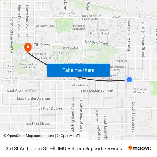 3rd St And Union St to IMU Veteran Support Services map