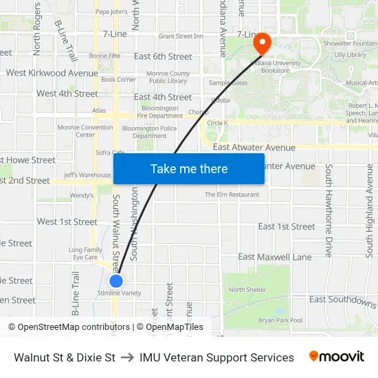 Walnut St & Dixie St to IMU Veteran Support Services map