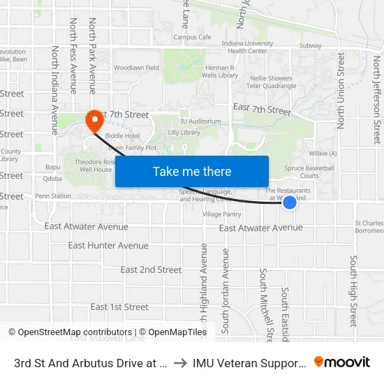 3rd St And Arbutus Drive at Forest Quad to IMU Veteran Support Services map