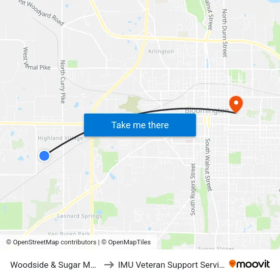 Woodside & Sugar Maple to IMU Veteran Support Services map