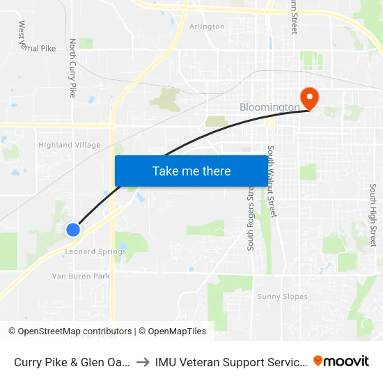 Curry Pike & Glen Oaks to IMU Veteran Support Services map