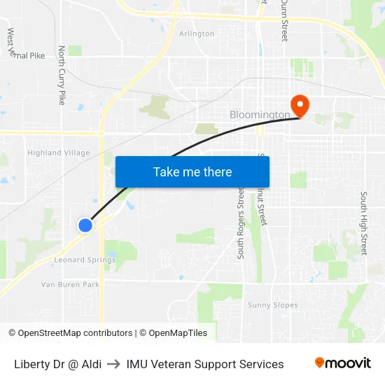 Liberty Dr @ Aldi to IMU Veteran Support Services map