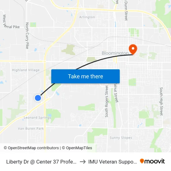 Liberty Dr @ Center 37 Professional Facility to IMU Veteran Support Services map