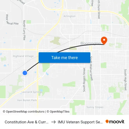 Constitution Ave & Curry Pike to IMU Veteran Support Services map