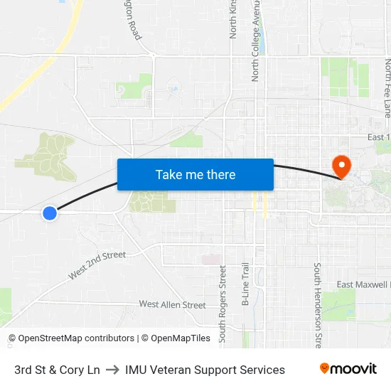 3rd St & Cory Ln to IMU Veteran Support Services map