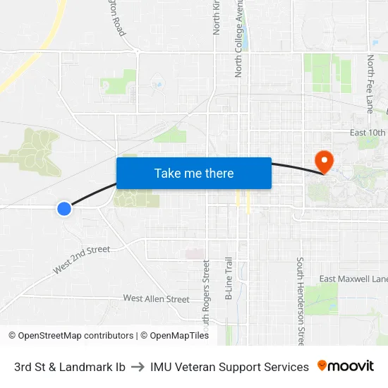 3rd St & Landmark Ib to IMU Veteran Support Services map