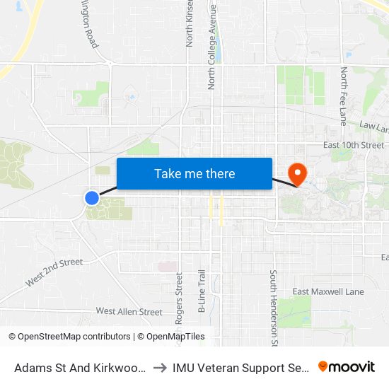 Adams St And Kirkwood Ave to IMU Veteran Support Services map