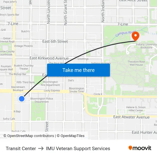 Transit Center to IMU Veteran Support Services map