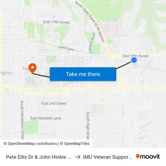 Pete Ellis Dr & John Hinkle Pl Outbound to IMU Veteran Support Services map