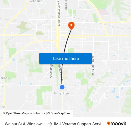 Walnut St & Winslow Rd to IMU Veteran Support Services map
