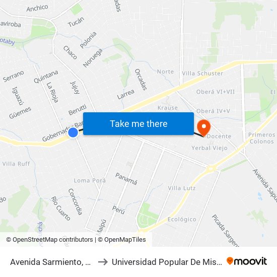 Avenida Sarmiento, 1199 to Universidad Popular De Misiones map