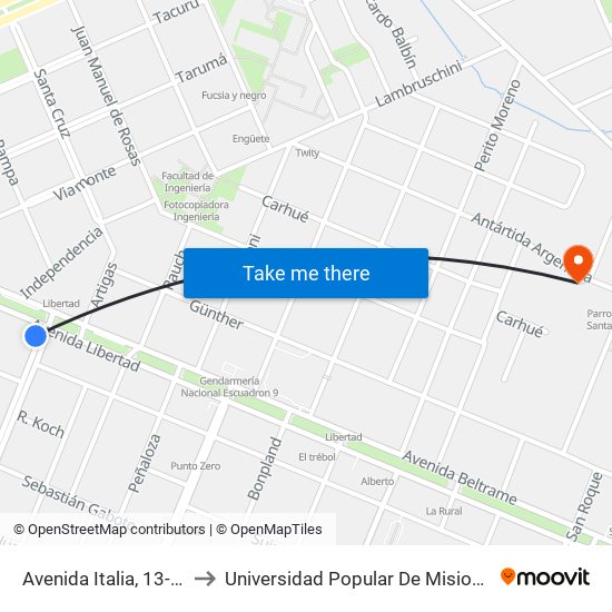 Avenida Italia, 13-31 to Universidad Popular De Misiones map