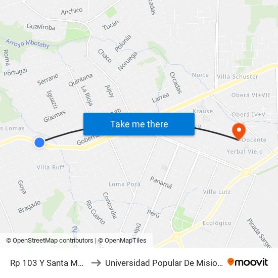Rp 103 Y Santa María to Universidad Popular De Misiones map