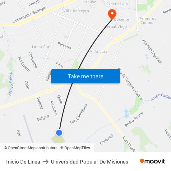 Inicio De Línea to Universidad Popular De Misiones map