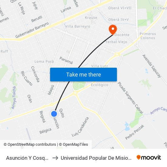 Asunción Y Cosquín to Universidad Popular De Misiones map
