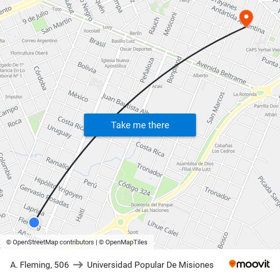 A. Fleming, 506 to Universidad Popular De Misiones map
