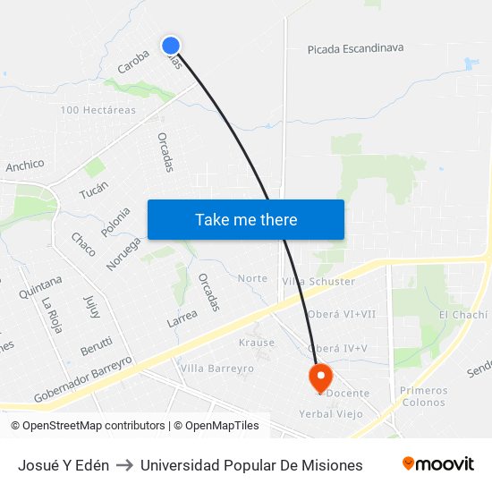 Josué Y Edén to Universidad Popular De Misiones map