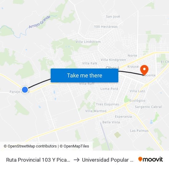 Ruta Provincial 103 Y Picada Finlandesa to Universidad Popular De Misiones map