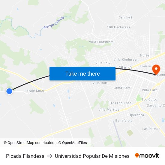 Picada Filandesa to Universidad Popular De Misiones map