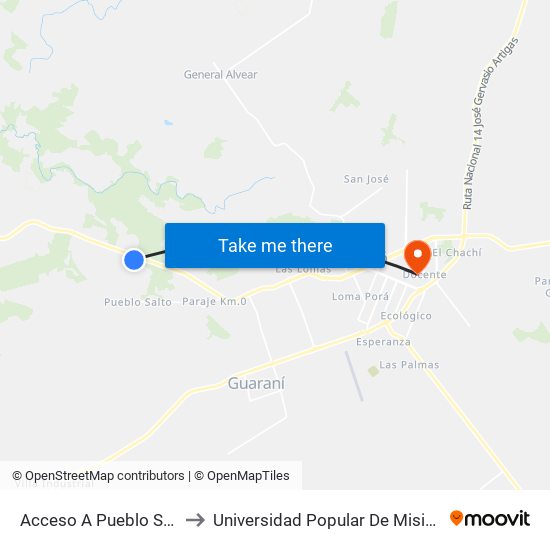 Acceso A Pueblo Salto to Universidad Popular De Misiones map