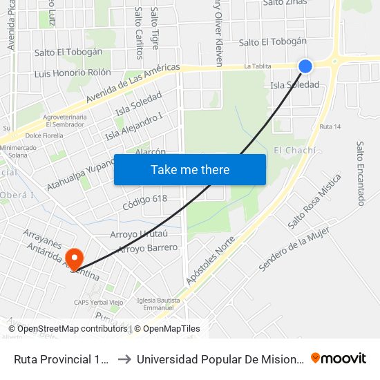 Ruta Provincial 103 to Universidad Popular De Misiones map