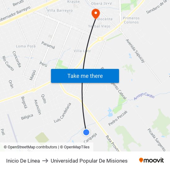 Inicio De Línea to Universidad Popular De Misiones map