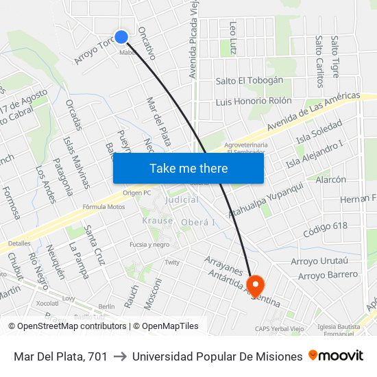 Mar Del Plata, 701 to Universidad Popular De Misiones map