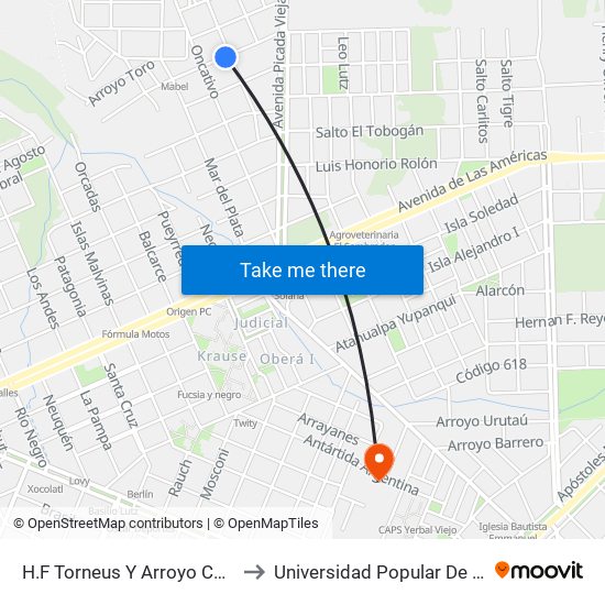 H.F Torneus Y Arroyo Canal Torto to Universidad Popular De Misiones map