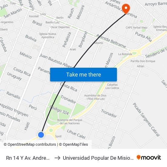 Rn 14 Y Av. Andresito to Universidad Popular De Misiones map