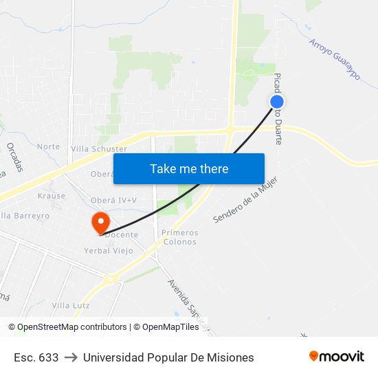 Esc. 633 to Universidad Popular De Misiones map