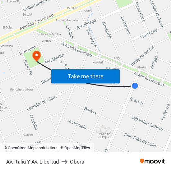 Av. Italia Y Av. Libertad to Oberá map
