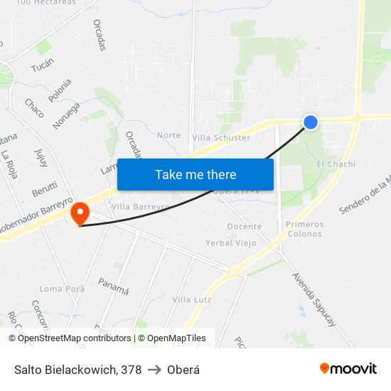 Salto Bielackowich, 378 to Oberá map