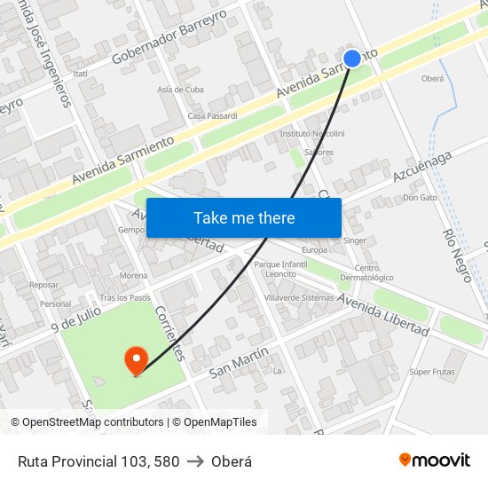 Ruta Provincial 103, 580 to Oberá map