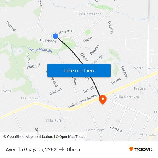 Avenida Guayaba, 2282 to Oberá map