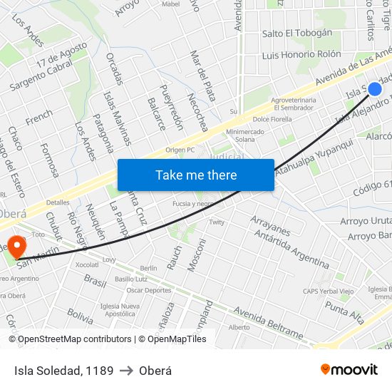 Isla Soledad, 1189 to Oberá map