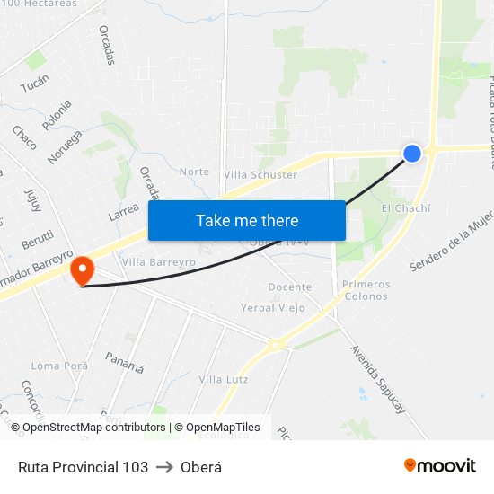 Ruta Provincial 103 to Oberá map