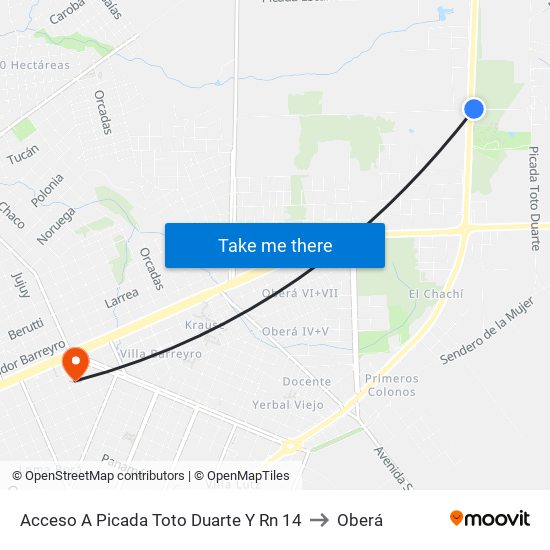 Acceso A Picada Toto Duarte Y Rn 14 to Oberá map