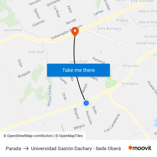 Parada to Universidad Gastón Dachary - Sede Oberá map