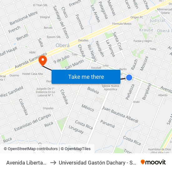 Avenida Libertad, 823 to Universidad Gastón Dachary - Sede Oberá map