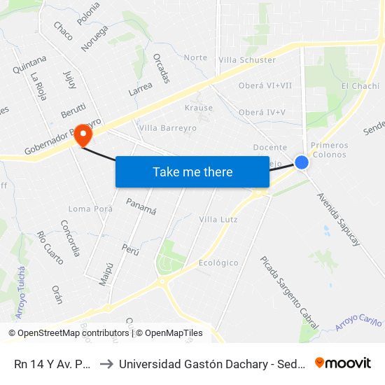 Rn 14 Y Av. Perón to Universidad Gastón Dachary - Sede Oberá map