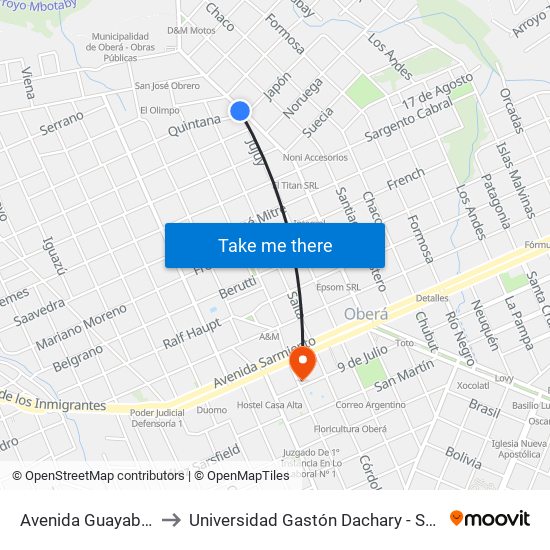 Avenida Guayaba, 902 to Universidad Gastón Dachary - Sede Oberá map